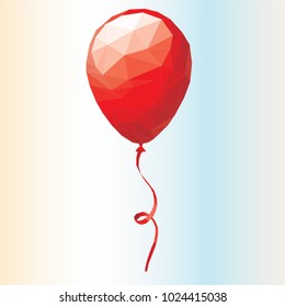 Vector illustration. Valentine's Day. Polygonal balloon of red color on a colorful beautiful background.
