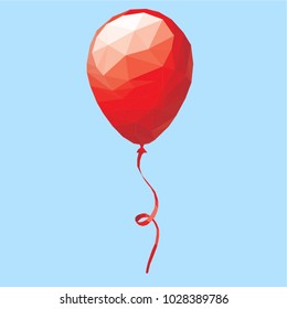 Vector illustration. Valentine's Day. Polygonal balloon of red color on a blue background.
