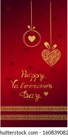 Vector illustration valentines day postcard, golden hearts on red background

