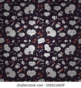 Vector illustration. Valentine':s day print. Seamless of retro comic with LOVE expression text. Vintage design, pop art style. Cute colors elements.