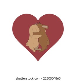 Vector illustration for Valentine's Day rabbits in a red heart