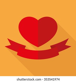 Vector illustration for Valentines day. Red heart and red ribbon background with space for text.