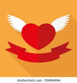 Vector illustration for Valentines day. Red heart and red ribbon background with space for text.