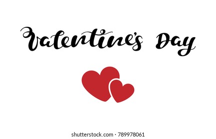 Vector illustration Valentines day with red hearts. Festive hand lettering Valentines day for cover, banner, poster, card, billboard, sticker, flyer. Calligraphic design. Text background.