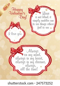 Vector illustration. Valentine's Day. Romantic decoration of greeting card with bow.  Background with hearts