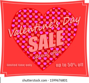 Vector illustration: Valentine's day sale, special offer, limited time only, up to 50% off
