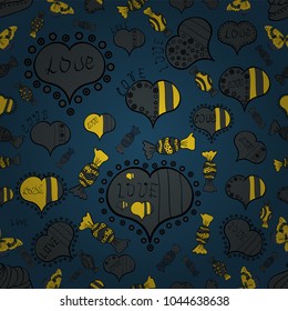 Vector illustration. Valentine':s Day seamless with blue, green and black hearts on background.