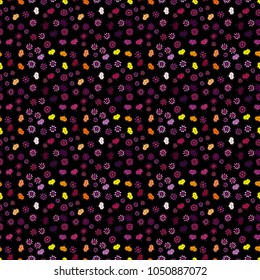 Vector illustration. Valentine':s Day seamless with black, purple and yellow hearts on background.
