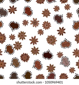 Vector illustration. Valentines day seamless background. Unusual designs. Cute hearts love on white, brown and black colors on nice background.