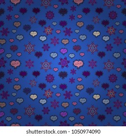 Vector illustration. Valentine':s Day seamless with blue, violet and purple hearts on background.