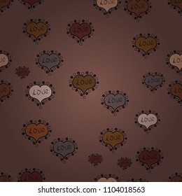 Vector illustration. Valentine':s Day seamless with brown, black and beige hearts on background.