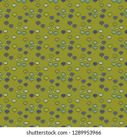 Vector illustration. Valentine':s day. Seamless love pattern. Wrapping paper. Sketch heart elements on neutral, green and blue colors. Love repeated backdrop for girl, textile, clothes.