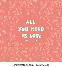Vector illustration of Valentine's Day seamless pattern with place for your text message. Sketch style