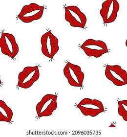 Vektorgrafik. Valentinstag nahtloses Muster. Handgezeichnete, sexy Cartoon Lippen. Moderne Designs für Verpackungen, Umhüllungspapier, Textilien, Wohnungsdekoration und andere Werbedruckprodukte.