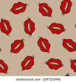 Vector illustration. Valentine's day seamless pattern. Hand-drawn red sexy cartoon lips. Modern designs for packaging, wrapping paper, textiles, home decor and other promotional printing products.