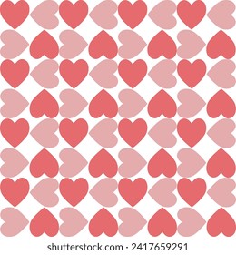 Vector illustration. Valentine's Day seamless pattern of hearts in pink and red tones. Symbols of heart, love. Banner, flyer, advertisement, background