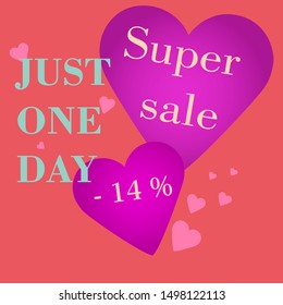 Vector illustration for valentines day. Super sale -14%. Can be used on poster, banner, advertisement. Vector EPS10.