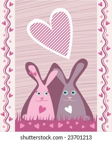 vector illustration for Valentines day with a sweet rabbits couple