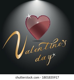 vector illustration of valentine`s day theme with handwriting font and red  glossy heart
