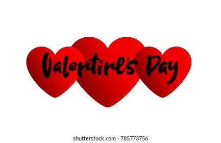 Vector illustration Valentines day with three red hearts. Festive hand lettering Valentines day for cover, banner, poster, card, billboard, sticker, flyer. Calligraphic design. Text background.