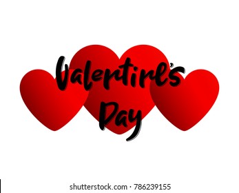 Vector illustration Valentines day with three red hearts. Festive hand lettering Valentines day for cover, banner, poster, card, billboard, sticker, flyer. Calligraphic design. Text background