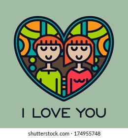 Vector illustration. Valentine's Day two people in love, cartoon 