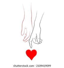 Ilustración vectorial del día de San Valentín. Dos manos de amantes y un corazón 