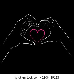 Ilustración vectorial del día de San Valentín. Dos manos de amantes y un corazón 