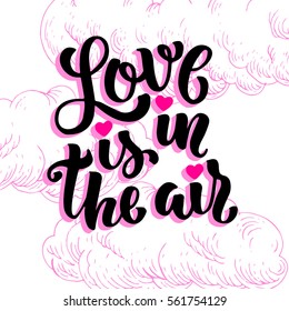 Vector illustration of valentines day typography lettering logo set. Hipster emblems, quote text design with hearts, cloud. Use for banners, greeting cards, gifts, poster. Love is in the air.