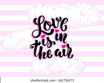 Vector illustration of valentines day typography lettering logo set. Hipster emblems, quote text design with hearts, cloud. Use for banners, greeting cards, gifts, poster. Love is in the air.