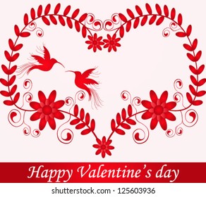 Vector illustration. Valentine's day or Wedding background with birds and flowers