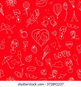 Vector illustration Valentine's Day or wedding seamless doodle pattern 