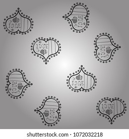 Vector illustration. Valentines Day. White, black and gray seamless heart pattern. Typography lettering poster. Pattern for wrapping. Repeating texture.