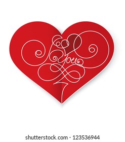 Vector illustration of Valentines heart shaped card with calligraphic handwritten text