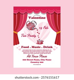 Vector illustration of Valentine's Tea Party Flyer Poster Template Design