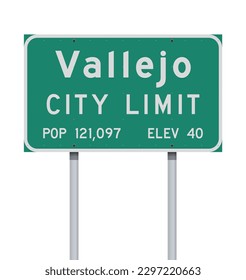 Vector illustration of the Vallejo (California) City Limit green road sign on metallic posts