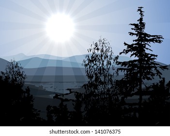 Vector illustration of valley and mountains