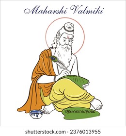 vector illustration of Valmiki Jayanti Greetings Card Translation: Valmiki was a legendary poet who is celebrated as the traditional Ramayana
