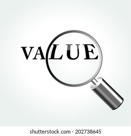 Vector illustration of value concept with magnifying