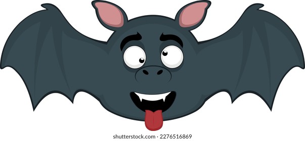 vector illustration of a vampire bat with a crazy expression, with squinty eyes and sticking out its tongue