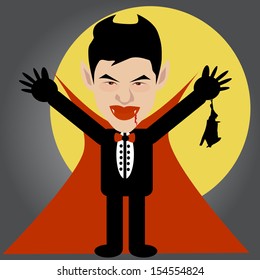 Vector and illustration of vampire dracula with bat and moon
