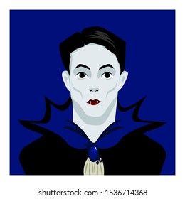 vector illustration of vampire with high collar , Halloween character portrait, icon