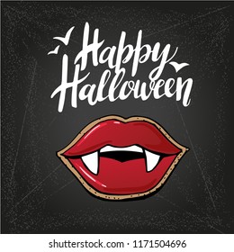 Vector Illustration with vampire mouth open red sexy lips and long teeth