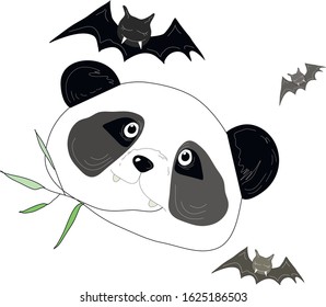 Vector illustration of a vampire panda with bats