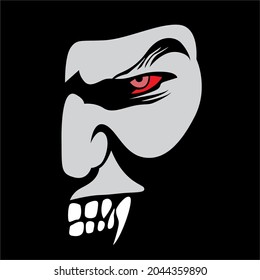vector illustration of a vampire's face at night showing fangs