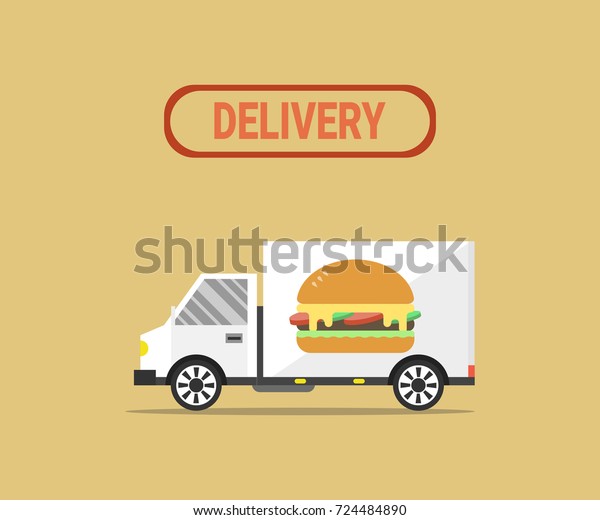 Vector illustration of van free and fast\
delivering burger.