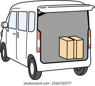Vector illustration of a van with loads seen from the rear