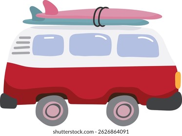 vector illustration of a van with surfing boards