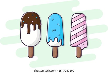 Vector illustration of vanilla and chocolate ice cream. Flat cartoon style suitable for banner, sticker, landing