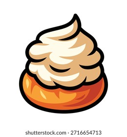 Una Ilustración vectorial de un hojaldre de crema de vainilla con cobertura de crema esponjosa y base de masa dorada. Con contornos audaces, sombreado suave y colores cálidos, perfecto para la marca de panadería, merch temático de postre o Conjuntos de pegatinas de dulces.